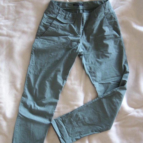 THEORY OLIVE GREEN Cotton Blend Kakis/Chino Straight Leg Pants - Size 2 - Picture 1 of 5